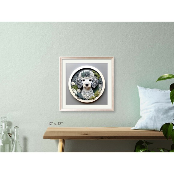 Miniature Poodle Papercut Art: 12x12 Gray Mini Poodle Pet Portrait Digital Print - Picture 5 of 7